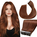 LaaVoo Hair Extensions Tape in Auburn Brown Tape in Hair Extensions Human Hair Seamless Tape on Extension Soft Hair 20inch 40pcs 100g