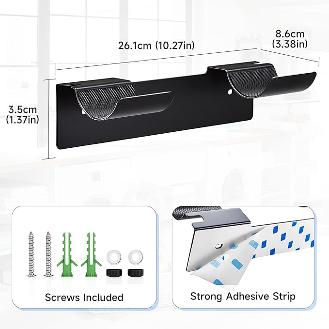 2 PCS Wall Mount Curling Iron Holder and Hair Tool Organizer with Adhesive, Multifunctional Hot Flat Iron and Hair Straightener Holder Storage Stand for Vanity, Cabinet and Wall, Black