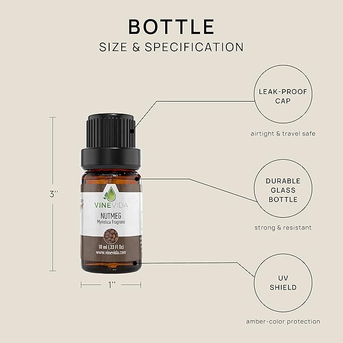 VINEVIDA Nutmeg Essential Oil 10 mL - Undiluted Candle Scent DIY Scents for Candlemaking Soap Making Safe Skin,4OZV-OBP-NUT-MEG-10ML