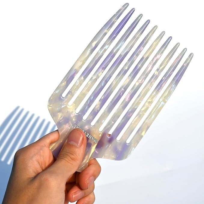 15N Professional Afro Hair Pick for Ultimate Curl Definition, Ideal for Men, Women, and Kids, Cellulose Acetate Long Tooth comb 6.3 inch(16cm)(White purple, 1 PACK)