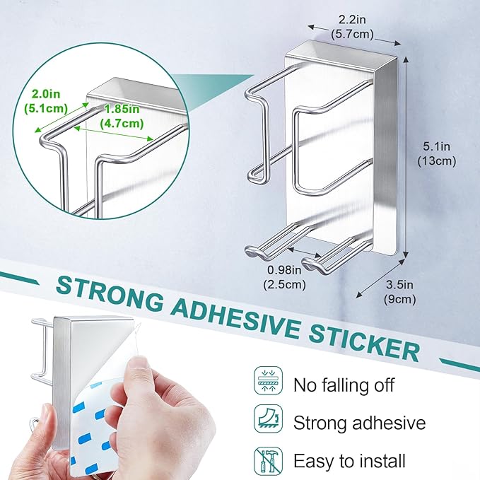 Blow Dryer Holder Wall Mount Hair Dryer Holder, Adhesive Straightener Holder, Curling Iron Holder for Bathroom Salon Barber Shop, Flat Iron Holder, Hair Tools Organizer Storage (Silver)