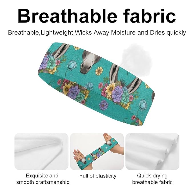 Headband Donkey Animals Elastic Sweatband for Women Men
