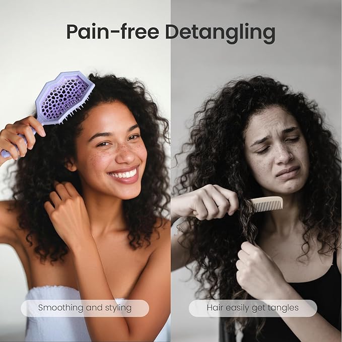 AIMIKE Glacier Detangling Brush, Pain-Free Detangler Brush for Curly Hair Wet & Dry Use, Glide Through Tangles with Ease, Vented Hairbrush for Women's 2c to 4c Curls, Purple