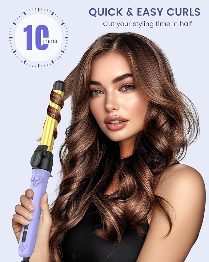 Rotating Curling Iron 3 in 1 Set, Automatic Curling Wand with 3 Interchangeable Ceramic Barrels(0.75" - 1.25"), Instant Heating Hair Culer with 5 Adjustable Temp, Include Heat Resistant Glove & Clips