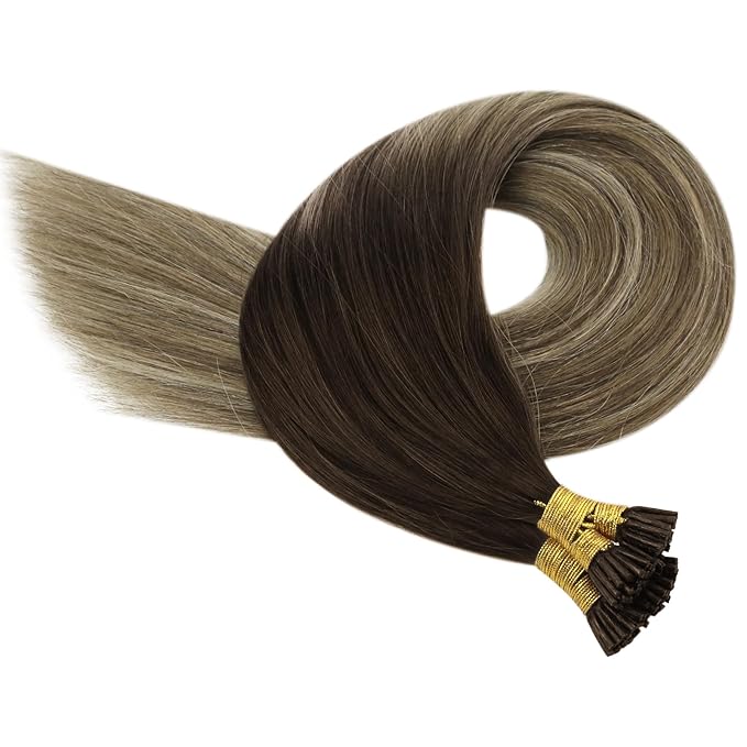 YoungSee I Tip Hair Extensions Balayage Itip Hair Extensions Human Hair Balayage Brown with Blonde I Tips Human Hair Extension 18 Inch Invisible I-Tip Hair Ombre for Adding Hair Volume 50g 60s