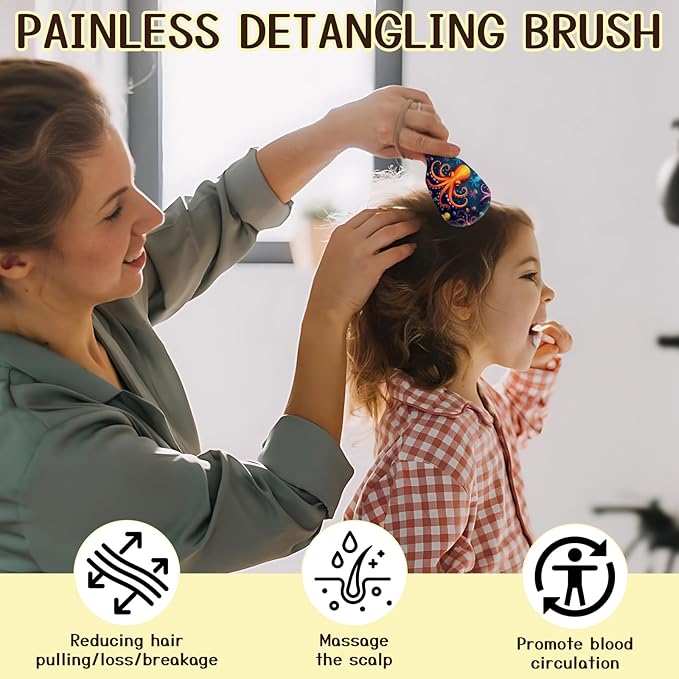 Mini Hair Brush,Cute Detangling Travel Hair Brush,Soft Bristles for Effortless Tangle Removal,Detangler Hairbrush for Women Men Boys Girls Kids Wet Dry All Hair Types (Orange Octopus, Mini)