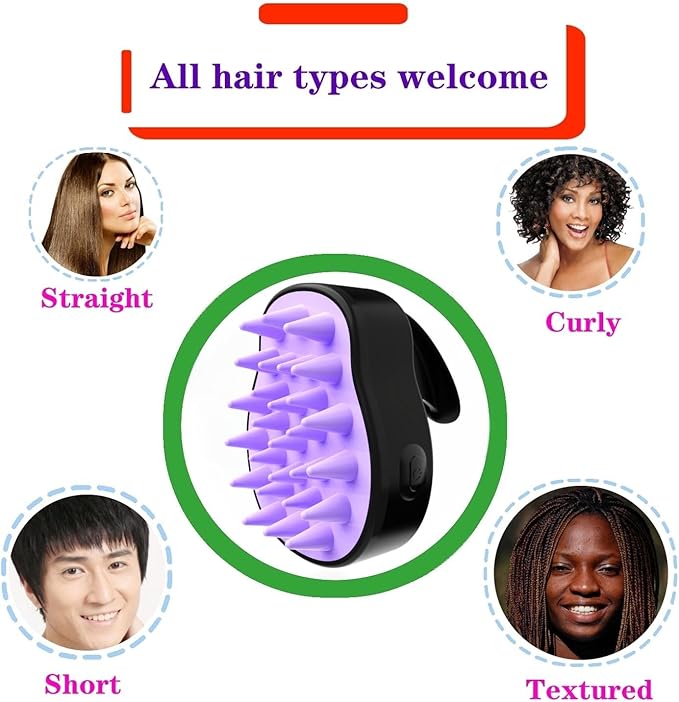 Sonic Scalp Scrubber- Electric Scalp Massager for Hair Growth, Water Resistant Vibrating Head Massager & Dandruff Removal, Scalp Exfoliator (Blue) (Black-Purple), 4.5 Ounce