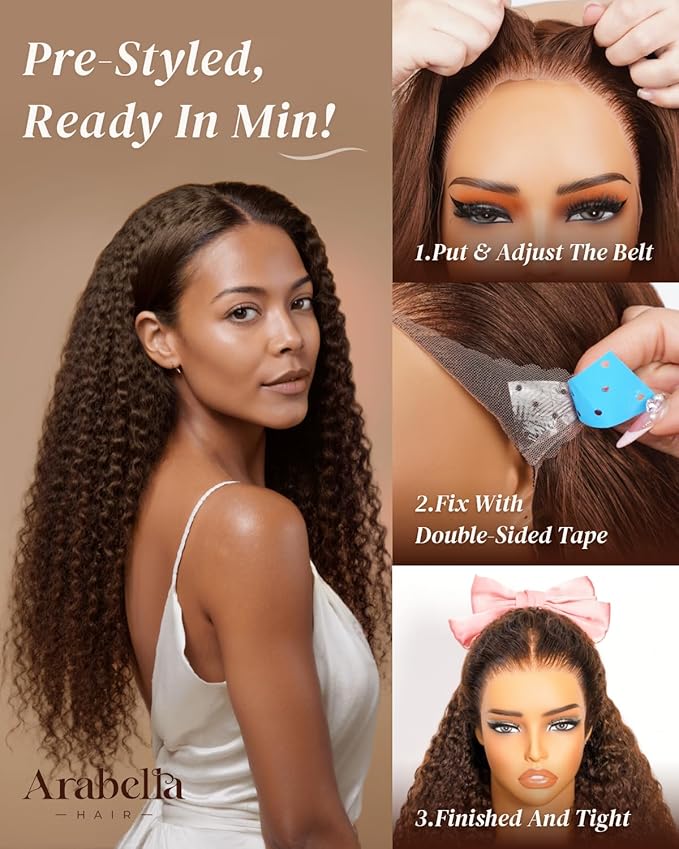 Arabella Chocolate Brown Lace Front Wigs Human Hair 13x6 Deep Wave Lace Front Wigs Human Hair Colored Deep Curly HD Lace Frontal Wigs for Women Pre Plucked with Natural Hairline 22 Inch