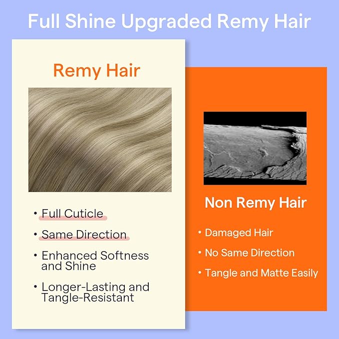 Full Shine Clip in Hair Extensions Ombre Blonde Human Hair Extensions Clip ins Light Ash Brown to Brown Highlight Blonde 16 Inch 7 Pcs Invisible Hair 120 G