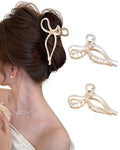 ACECHA 2 Pack Gold Metal Bow Hair Claw Clips for Women, 4.5" Colorful Non-slip Hairclips for Thick Thin Hair Claws Strong Hold Styling (Pure Color 00)