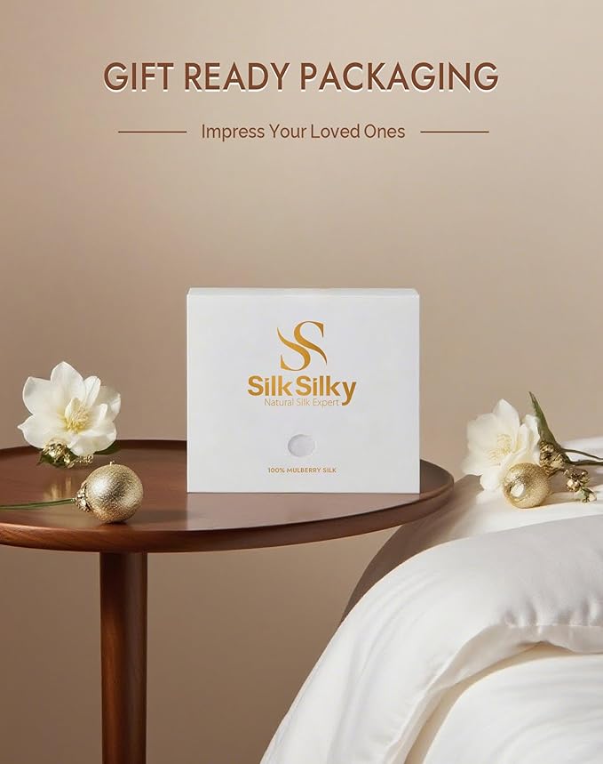 SilkSilky 100% Mulberry Silk Pillowcase - Pure 22 Momme High-Grade 6A Fibers for Hair & Skin, Envelope Closure, Natural, Organic, Breathable & Cooling Pillow Case (Standard, Champagne)