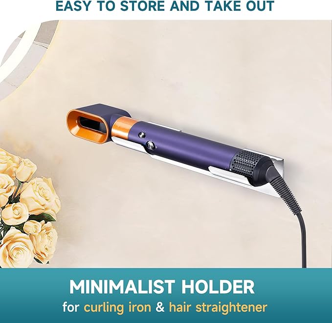 Curling Iron Holder Wall Mounted Hair Dryer Holder Straighteners Holder Hair Tool Organizer for Curling Wands Accessories Stainless Steels Adhesive Flat Iron Holder for Bathroom Barber Shops Vanity
