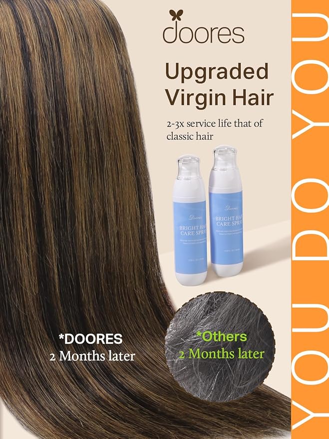 DOORES Tape in Hair Extensions, Balayage Natural Black to Chestnut Brown, 16 Inch Straight, 100% Remy Human Hair
