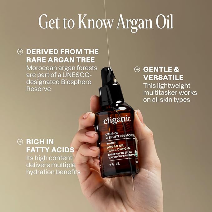 Cliganic Organic Argan Oil for Hair, Face & Skin (Bulk, 32oz with Pump) - 100% Pure, Cold Pressed