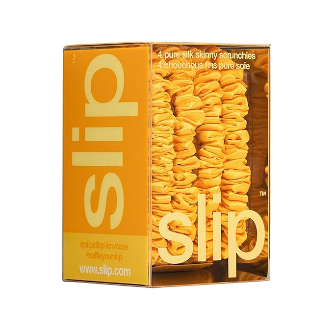 slip Skinny Scrunchies: Anti-Crease, Anti-Breakage Slipsilk™ Design Protects Delicate Hair | Includes 4 Pure Silk Scrunchies: Golden