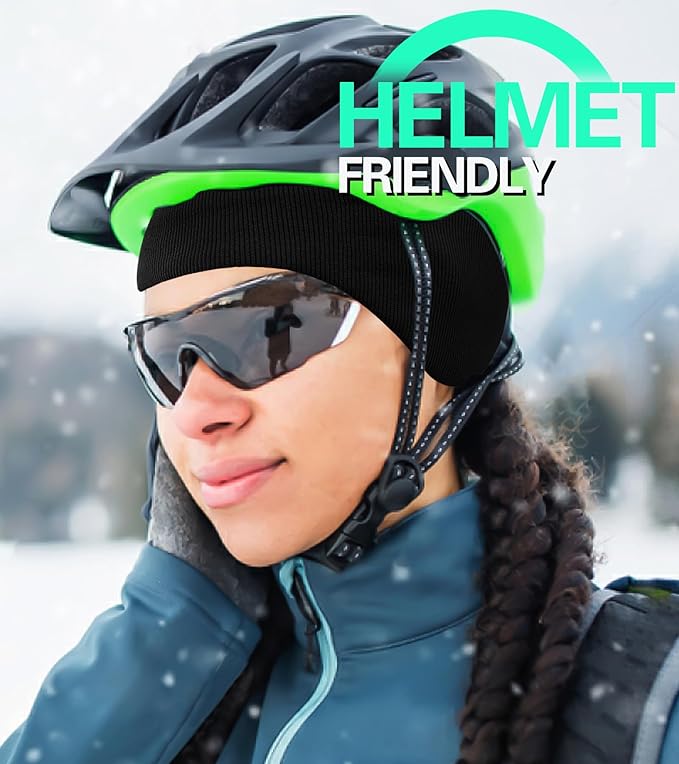Winter Ear Warmer Headband for Men Women Double-Layer Knit Ear Muffs Cover with Fuzzy Lining for Running and Cycling (Black, Light Grey, One Size)
