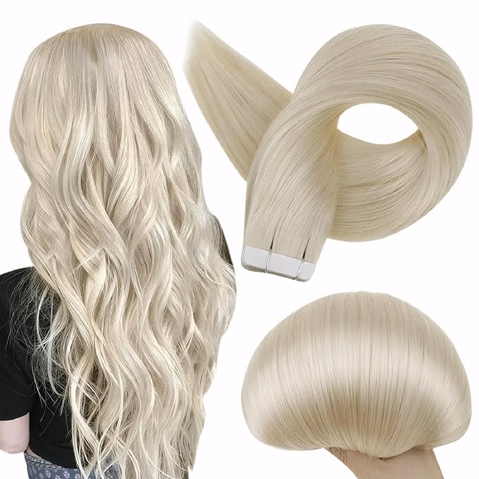 Full Shine Blonde Tape in Hair Extensions Human Hair Color 60 Double Sided Tape in Extensions Long Straight Extension Remy Seamless Skin Weft 18Inch 100G 40Pcs for Natural Look