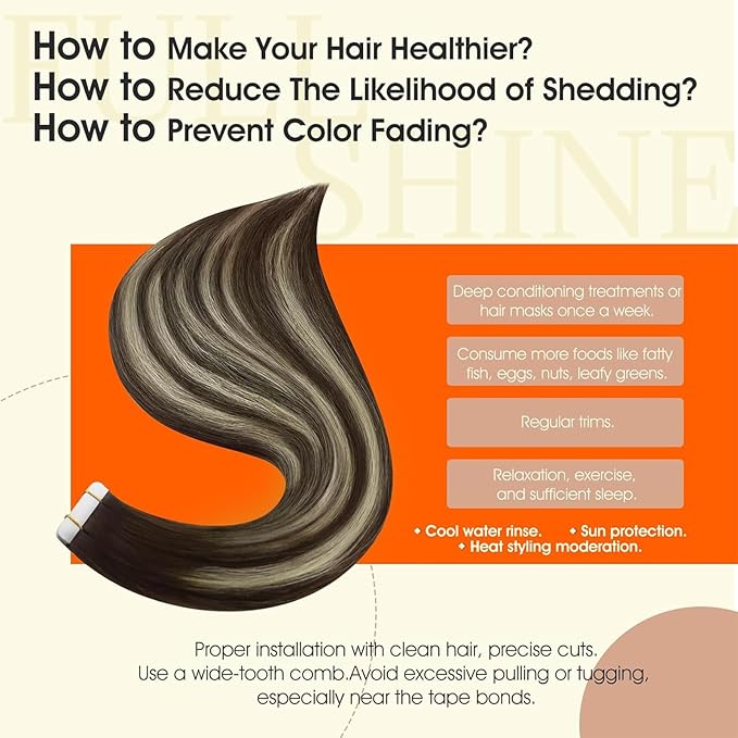 Full Shine Tape in Hair Extensions Color 2/60/2 Brown And Blonde Tape in Extensions 12Inch Real Remy Hair Extensions Seamless Tape ins Human Hair Double Sided Human Hair for Women 30Gram 20Pcs
