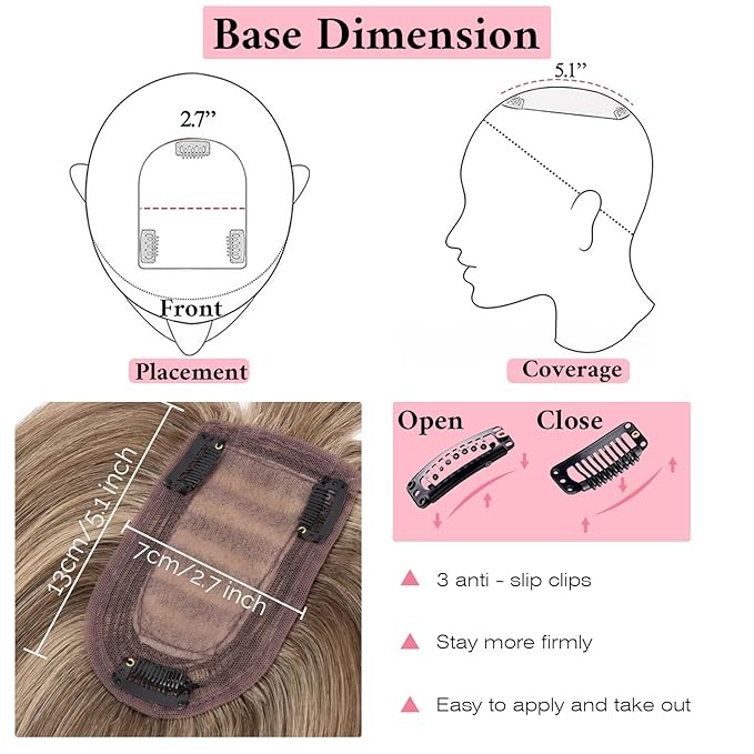 SEGO 100% Real Human Hair Toppers, with Air Bangs, Silk Base 150% Density, Clip in Topper, 2.7肺5.1・ HairPieces for Women, with Thinning/Hair Loss Cover Gray