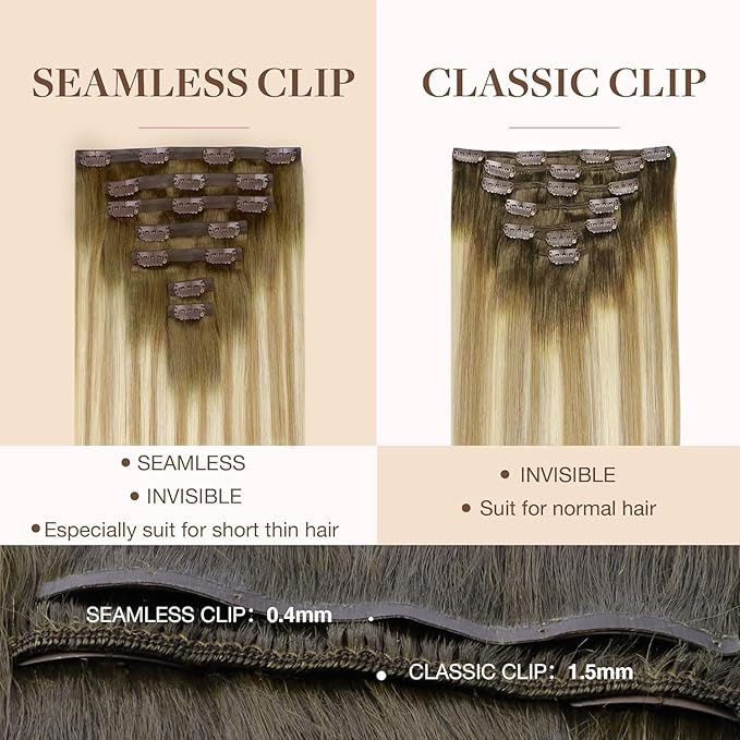 GOO GOO Clip in Hair Extensions Real Human Hair, Remy Human Hair Extensions Clip ins for Women, Natural Human Hair, 14inch 110g 7Pcs, 5A/90/16F Bahamian Balayage