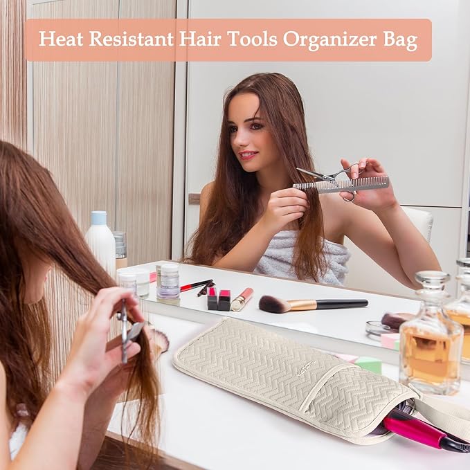 Hair Tools Travel Bag, Heat Resistant Curling Iron Holder & Flat Iron Case, Hot Tools Organizer Pouch for Hair Straightener, Hair Dryer, Crimper & Styling Accessories, Travel Makeup Bag