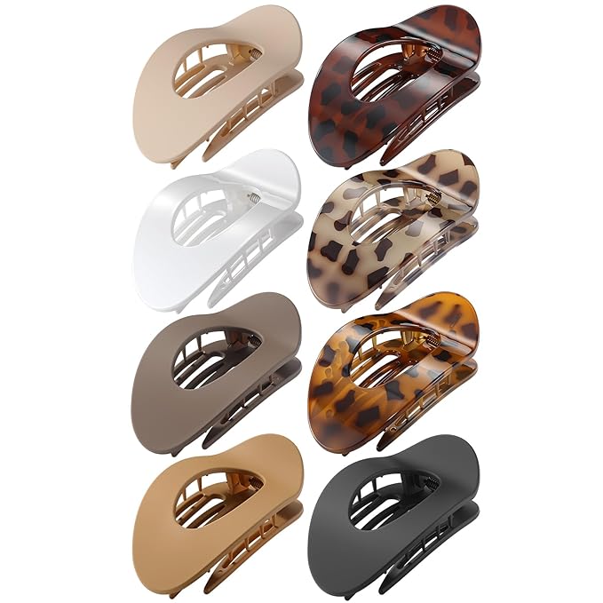 Upgraded 8 Pack French Flat Hair Clips for Women Girls, Matte Lay Flat Claw Clips, Large No-Slip Claw clips for Thick & Thin Hair, Strong Hold Styling Barrettes Accessories for Daily Styling