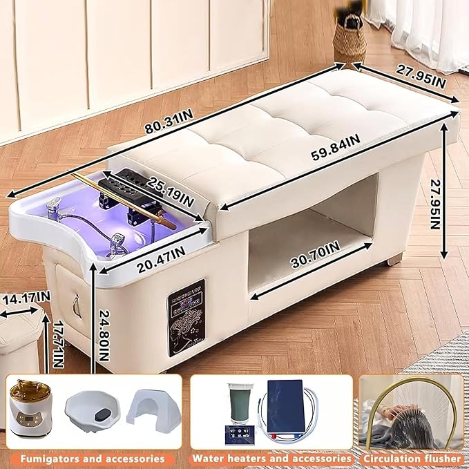 Head Spa Equipment, Massage Shampoo Bed, Supports Water Circulation｜Fumigation｜Light Therapy Massage Table for Spa Beauty Salon
