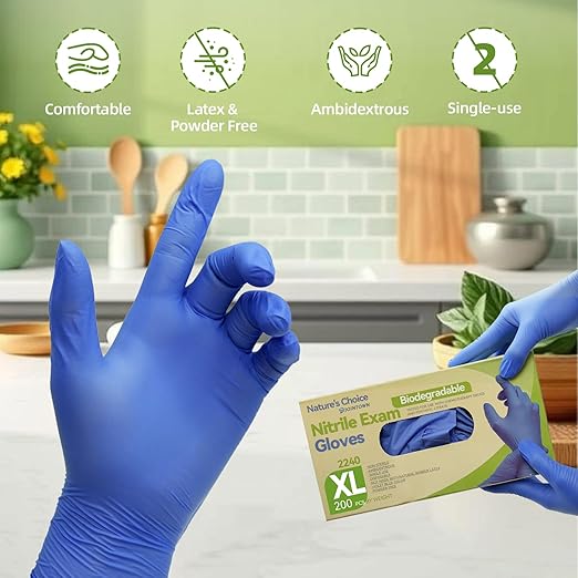 Jointown Biodegradable Nitrile Exam Gloves, Disposable Medical Surgical Gloves, Violet Blue Nitrile Glove, Latex Free, Food Safe, 200 Count, XLarge