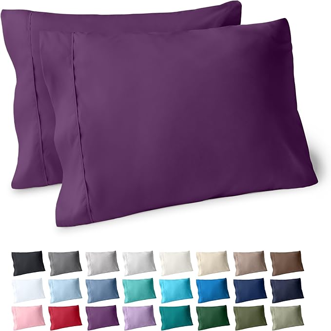 Bare Home Microfiber Pillow Cases - Standard/Queen Size Set of 2 - Cooling Pillowcases - Double Brushed - Plum Pillowcases 2 Pack - Easy Care (Standard Pillowcase Set of 2, Plum)