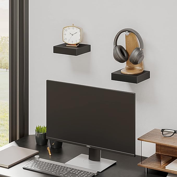 BAMEOS Small Floating Shelves for Wall, Small Black Shelf 5.9 * 5.7 Inch Display Ledges for Decor, Mini Shelf for Wall, Black