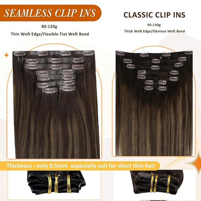 Full Shine Hair Clip in Extensions 20 Inch Invisible Clip in Hair Extensions Balayage Ombre Dark Brown to Light Brown with Honey Blonde Thick Ends 8 PCS 120 Grams