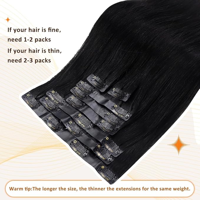 Full Shine Black Hair Extension Clip ins 20 Inch Seamless Human Hair Clip in Extensions for Black Woman Black Clip ins Hair Extension Straight Hair 8 PCS 120 G