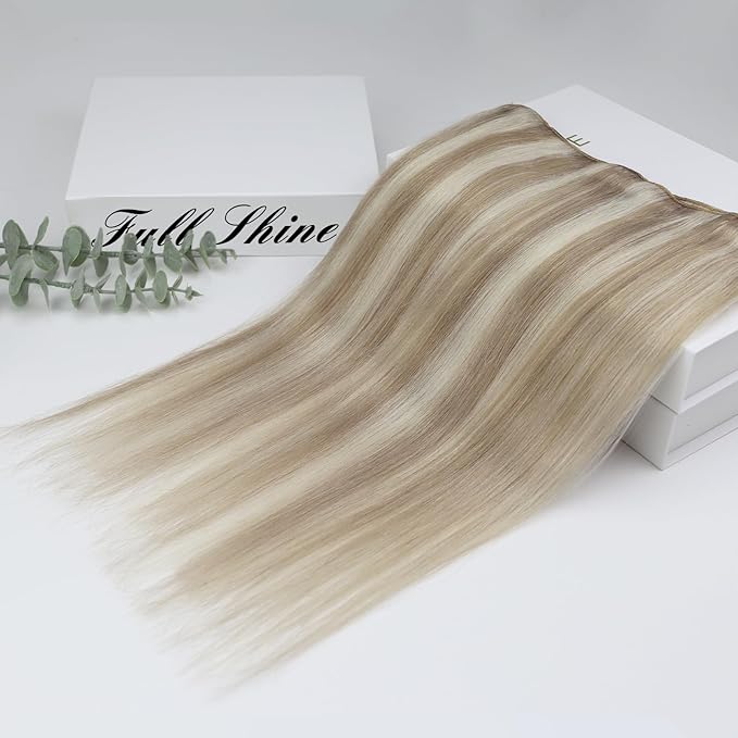 Full Shine Human Hair Clip in Extensions Golden Blonde Highlights Medium Blonde Seamless Hair Extensions Clip in Blonde Invisible Clip ins Natural 18 Inch 3 PCS 60 G