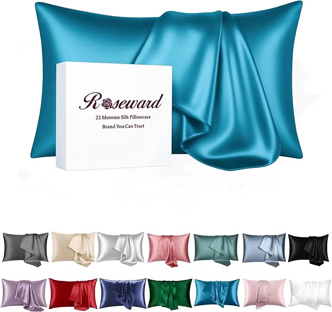 Pure Silk Pillowcase for Hair and Skin Made in USA, 22 Momme Real Silk Pillow Case with Zipper, 6A Grade, Organic, Cooling, Anti Acne, Anti Wrinkle, 1 Pc 20"x30" (Queen, Peacock Blue)