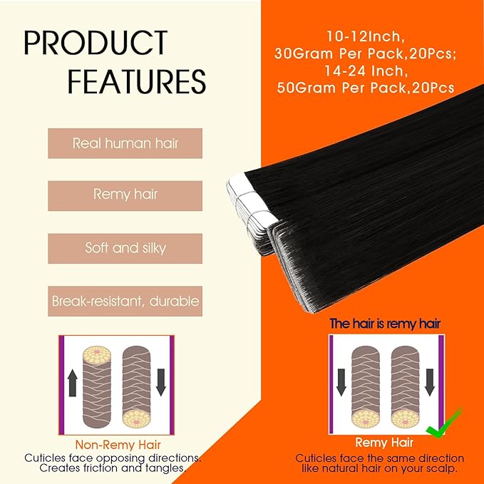 Full Shine Tape Hair Extensions Real Human Hair Color 1B Injection Tape in Hair Extensions 18Inch Seamless Invisible Skin Weft Injected Extension 50G 20Pcs Travel Friendly Styling