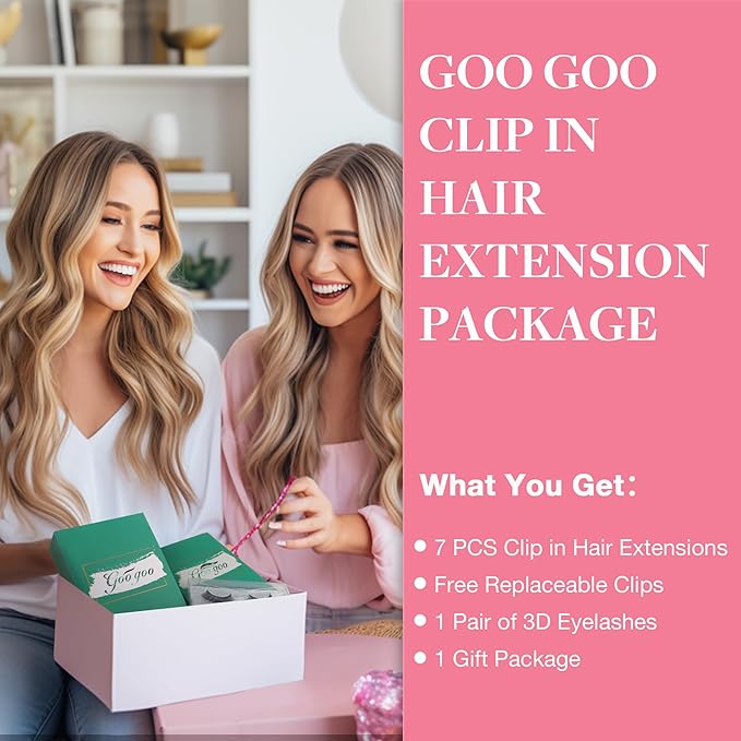GOO GOO Clip in Hair Extensions Real Human Hair, Remy Human Hair Extensions Clip ins for Women, Natural Human Hair, 22inch 120g 7Pcs, 4/18 Balayage Chocolate Brown Highlighted Dirty Blonde