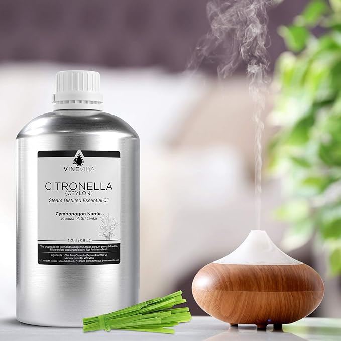VINEVIDA Citronella Ceylon Essential Oil - Gallon Undiluted - Bulk Essential Oil for Soap Making, Safe for Skin, DIY Candle Scents, Candlemaking Scents - 8 lbs