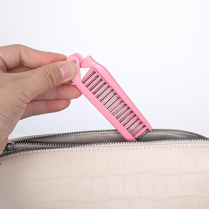 Folding Comb, 3 Pcs Travel Foldable Comb Protable Mini Hair Brush Anti-Static Double Headed Folding Hair Brush Hairdressing Tool for Women Men Long Short Thick Wavy Curly (Pink, Rose Red, Black)