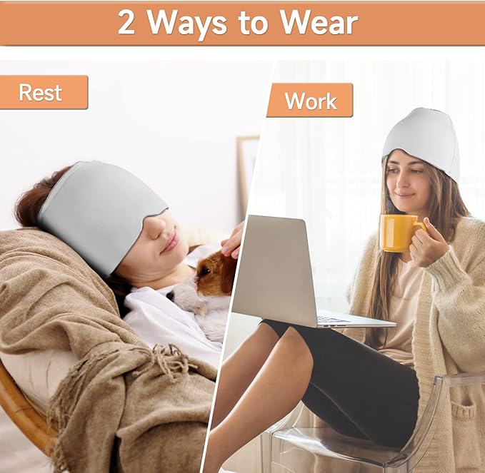 Headache Relief Hat Migraine Ice Head Wrap, Ice Packs for Injuries Reusable Migraine Relief Cap, Wearable Compressed Therapy Headache Relief Hat for Migraines Tension Sinus Fever Stress Relief(Gray)