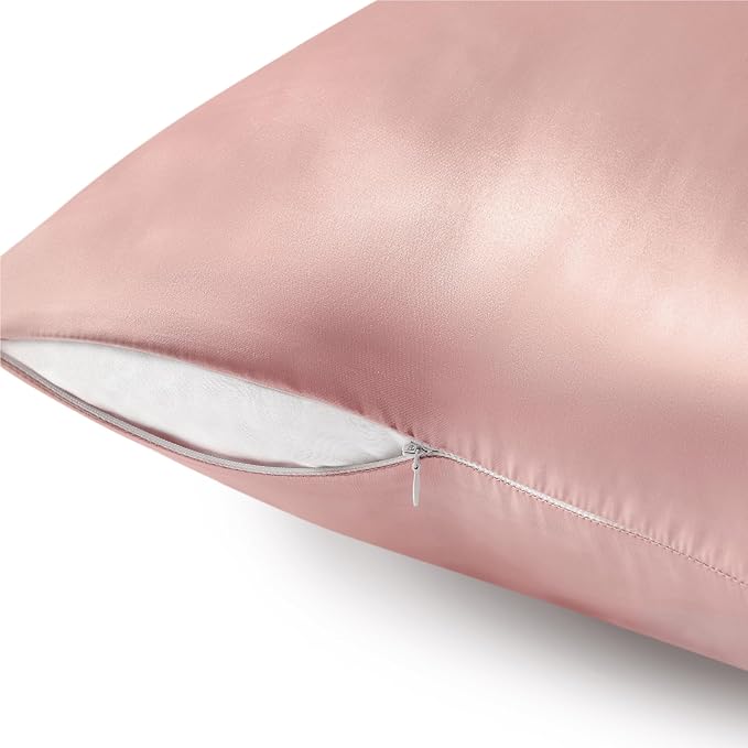BEDELITE Satin Pillowcase with Zipper, Rose Pink King Size Pillow Cases Set of 2, Super Soft and Cooling Similar to Silk Pillow Cases, Gift for Women Men(20x40 Inches)