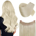 RUNATURE Wire Hair Extensions Human Hair, Platinum Blonde Hair Extensions One Piece Clip in Fish Line Hidden Extnesions, Silky Remy Natural Hair for Women 12 Inch 70g #60