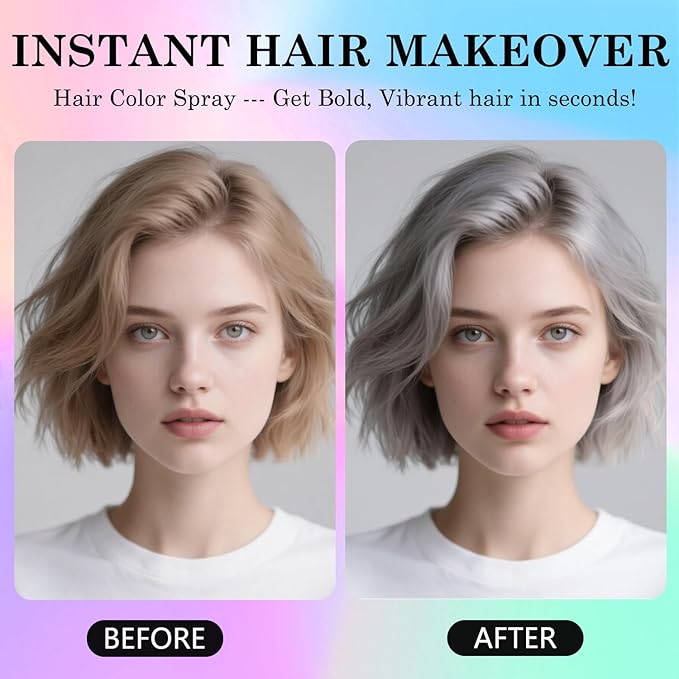 Gray Hair Dye Temporary Hair Color Spray for Kids Women, Temporary Hair Dye Spray Washable Hair Color Wax Non-Sticky For For Cosplay DIY, Party, Christmas, Halloween (Gray)