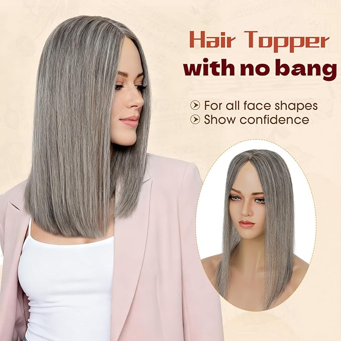 Rich Choices Human Hair Toppers for Women-100% Real Remy Hair Topper No Bang-Upgraded 150% Density 9 * 12CM Lace Base-Clip in Hairs Topper for Thinning Hairs-10Inch #G2 Grey