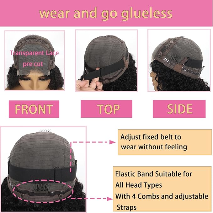 4x4 Wear and Go Kinky Curly Wig Human Hair Pre Plucked Pre Cut HD Lace Closure Wigs for Black Women 180% Density Curly Lace Front Wigs Human Hair (natural color 20 inch)