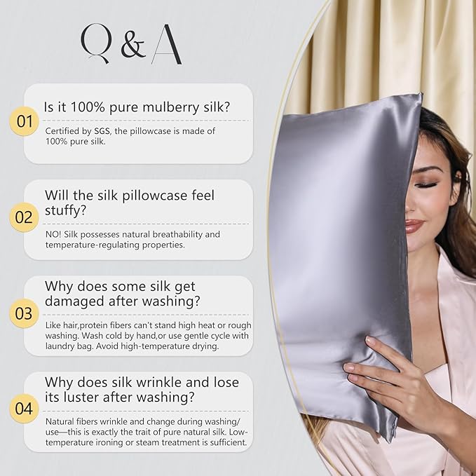 ZIMASILK Upgraded 100% Pure Natural Undyed Mulberry Silk Pillowcase for Hair and Skin Pillow Cases with Hidden Zipper, More Soft & Durable Grade 6A Silk, Gift Box 1Pc (Standard 20"x26", Ivory)