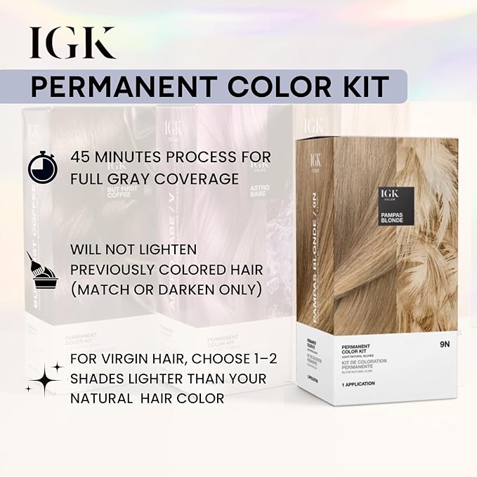 IGK Permanent Hair Color Kit | 6N But First Coffee - Light Natural Brown | 100% Gray Color Coverage + Strengthen + Shine | Ammonia Free