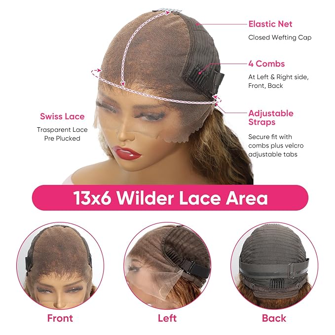 30 Inch Highlight Ombre Deep Wave Lace Front Wig Human Hair Honey Blonde 13x6 HD Lace Frontal Wigs 200 Density 4/27 Curly Wigs Human Hair for Women