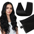 Full Shine Tape in Hair Extensions Color 1 Black 18 Inch Seamless Invisi Edge Double Sided Tape in Extensions Real Human Hair Add Length for Wedding 20 Pcs 50 Grams Soft Natural Look
