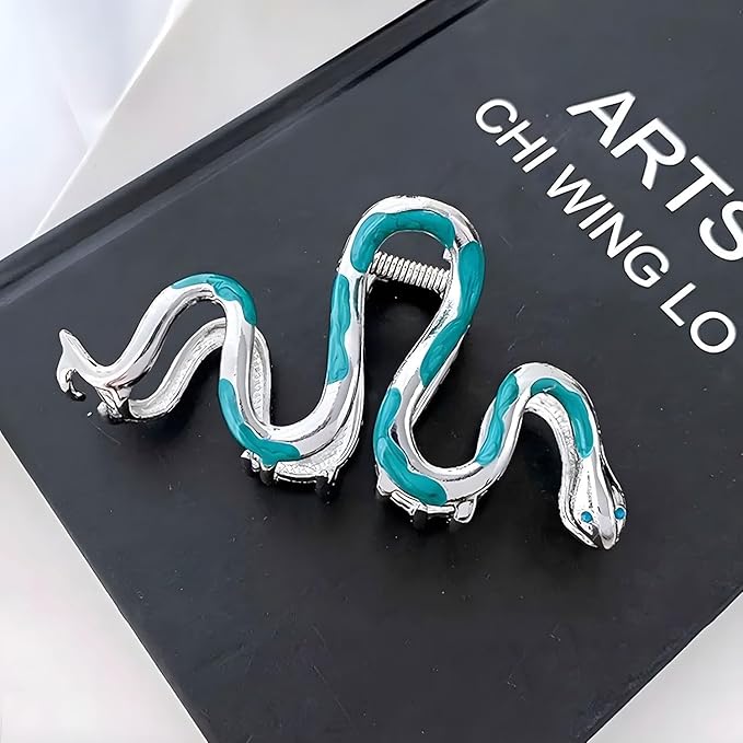 Green Snake Metal Claw Hair Clip, 1Pcs 4.52Inch Hair Clip for Thin/Thick Hair, Non-Slip Strong Hold Grip, Animal Themed Hair Accessory