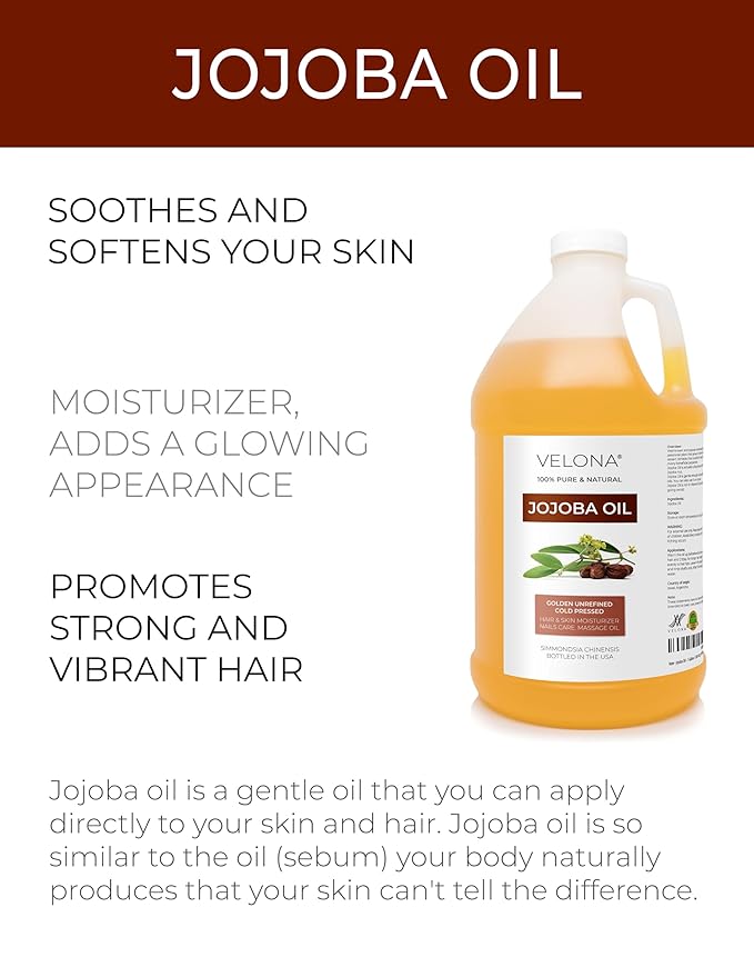 velona Jojoba Oil - 1 Gallon / 128 Fl Oz | 100% Pure and Natural | Golden, Unrefined, Cold Pressed, Hexane Free | Moisturizing Face, Hair, Body, Skin Care, Stretch Marks, Cuticles